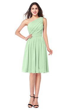 ColsBM Lorelei Light Green Elegant Asymmetric Neckline Zipper Chiffon Knee Length Plus Size Bridesmaid Dresses