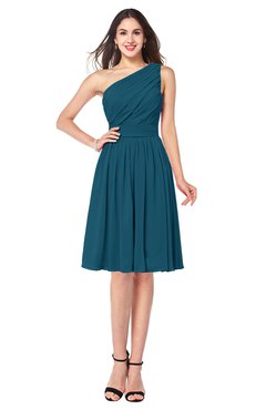 ColsBM Lorelei Moroccan Blue Elegant Asymmetric Neckline Zipper Chiffon Knee Length Plus Size Bridesmaid Dresses