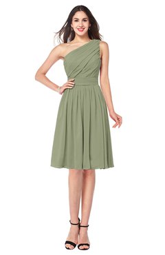 ColsBM Lorelei Moss Green Elegant Asymmetric Neckline Zipper Chiffon Knee Length Plus Size Bridesmaid Dresses