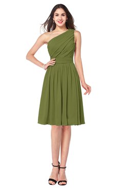 ColsBM Lorelei Olive Green Elegant Asymmetric Neckline Zipper Chiffon Knee Length Plus Size Bridesmaid Dresses