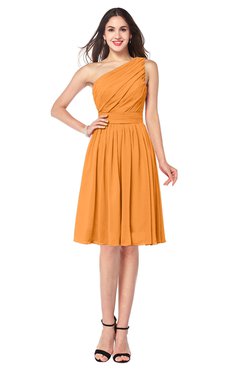 ColsBM Lorelei Orange Elegant Asymmetric Neckline Zipper Chiffon Knee Length Plus Size Bridesmaid Dresses