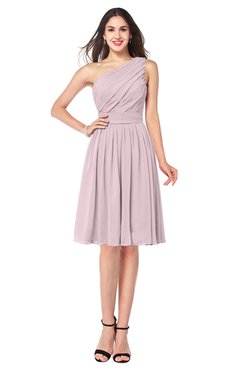 ColsBM Lorelei Pale Lilac Elegant Asymmetric Neckline Zipper Chiffon Knee Length Plus Size Bridesmaid Dresses