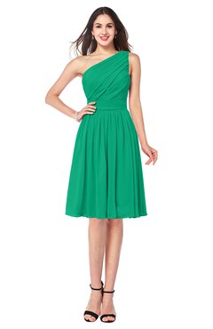 ColsBM Lorelei Pepper Green Elegant Asymmetric Neckline Zipper Chiffon Knee Length Plus Size Bridesmaid Dresses