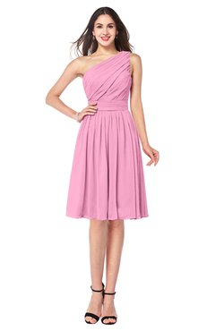 ColsBM Lorelei Pink Elegant Asymmetric Neckline Zipper Chiffon Knee Length Plus Size Bridesmaid Dresses