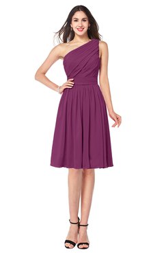 ColsBM Lorelei Raspberry Elegant Asymmetric Neckline Zipper Chiffon Knee Length Plus Size Bridesmaid Dresses