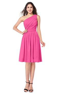 ColsBM Lorelei Rose Pink Elegant Asymmetric Neckline Zipper Chiffon Knee Length Plus Size Bridesmaid Dresses