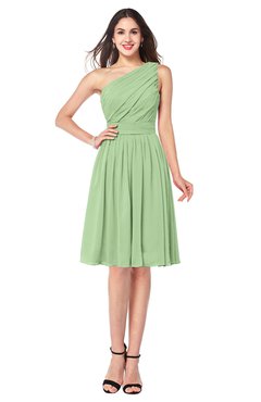 ColsBM Lorelei Sage Green Elegant Asymmetric Neckline Zipper Chiffon Knee Length Plus Size Bridesmaid Dresses