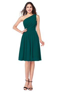 ColsBM Lorelei Shaded Spruce Elegant Asymmetric Neckline Zipper Chiffon Knee Length Plus Size Bridesmaid Dresses