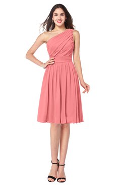 ColsBM Lorelei Shell Pink Elegant Asymmetric Neckline Zipper Chiffon Knee Length Plus Size Bridesmaid Dresses