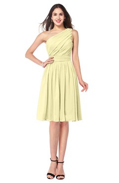 ColsBM Lorelei Soft Yellow Elegant Asymmetric Neckline Zipper Chiffon Knee Length Plus Size Bridesmaid Dresses