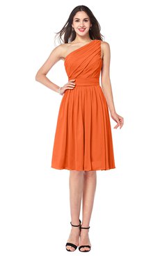 ColsBM Lorelei Tangerine Elegant Asymmetric Neckline Zipper Chiffon Knee Length Plus Size Bridesmaid Dresses