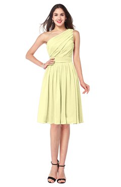 ColsBM Lorelei Wax Yellow Elegant Asymmetric Neckline Zipper Chiffon Knee Length Plus Size Bridesmaid Dresses