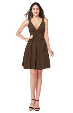 ColsBM Mara Chocolate Brown Sexy A-line V-neck Sleeveless Chiffon Plus Size Bridesmaid Dresses