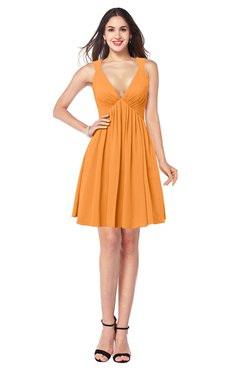 ColsBM Mara Orange Sexy A-line V-neck Sleeveless Chiffon Plus Size Bridesmaid Dresses