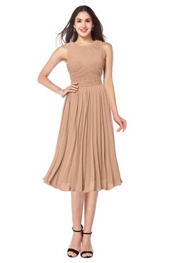 ColsBM Wynter Almost Apricot Traditional A-line Jewel Sleeveless Tea Length Pleated Plus Size Bridesmaid Dresses