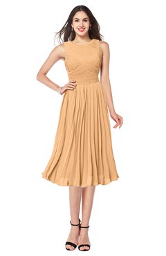 ColsBM Wynter Apricot Traditional A-line Jewel Sleeveless Tea Length Pleated Plus Size Bridesmaid Dresses