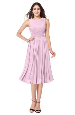 ColsBM Wynter Baby Pink Traditional A-line Jewel Sleeveless Tea Length Pleated Plus Size Bridesmaid Dresses