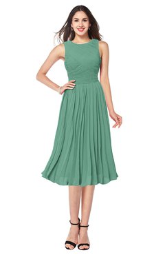 ColsBM Wynter Beryl Green Traditional A-line Jewel Sleeveless Tea Length Pleated Plus Size Bridesmaid Dresses