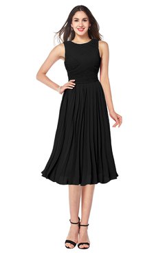 ColsBM Wynter Black Traditional A-line Jewel Sleeveless Tea Length Pleated Plus Size Bridesmaid Dresses