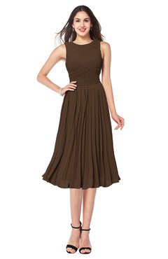 ColsBM Wynter Chocolate Brown Traditional A-line Jewel Sleeveless Tea Length Pleated Plus Size Bridesmaid Dresses