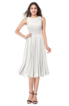 ColsBM Wynter Cloud White Traditional A-line Jewel Sleeveless Tea Length Pleated Plus Size Bridesmaid Dresses