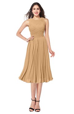ColsBM Wynter Desert Mist Traditional A-line Jewel Sleeveless Tea Length Pleated Plus Size Bridesmaid Dresses