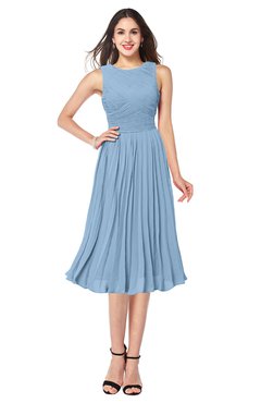 ColsBM Wynter Dusty Blue Traditional A-line Jewel Sleeveless Tea Length Pleated Plus Size Bridesmaid Dresses