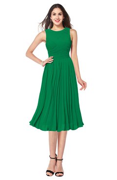 ColsBM Wynter Green Traditional A-line Jewel Sleeveless Tea Length Pleated Plus Size Bridesmaid Dresses