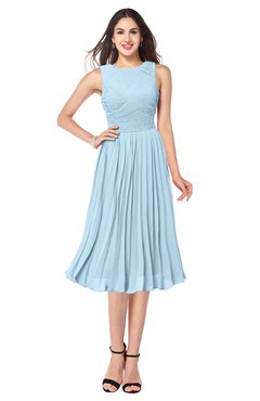 ColsBM Wynter Ice Blue Traditional A-line Jewel Sleeveless Tea Length Pleated Plus Size Bridesmaid Dresses