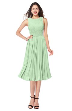ColsBM Wynter Light Green Traditional A-line Jewel Sleeveless Tea Length Pleated Plus Size Bridesmaid Dresses