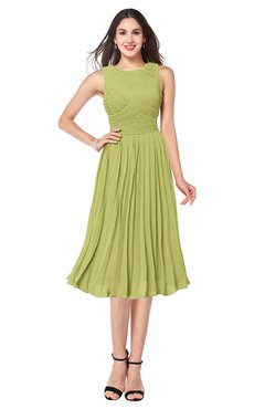 ColsBM Wynter Linden Green Traditional A-line Jewel Sleeveless Tea Length Pleated Plus Size Bridesmaid Dresses