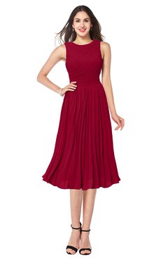 ColsBM Wynter Maroon Traditional A-line Jewel Sleeveless Tea Length Pleated Plus Size Bridesmaid Dresses