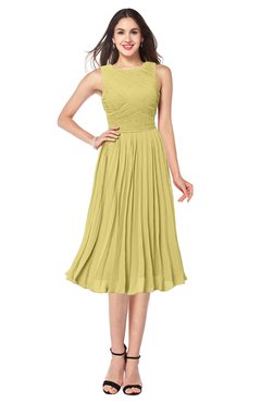 ColsBM Wynter Misted Yellow Traditional A-line Jewel Sleeveless Tea Length Pleated Plus Size Bridesmaid Dresses