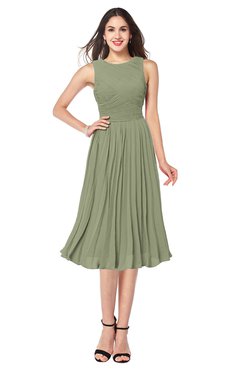 ColsBM Wynter Moss Green Traditional A-line Jewel Sleeveless Tea Length Pleated Plus Size Bridesmaid Dresses