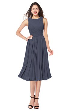 ColsBM Wynter Nightshadow Blue Traditional A-line Jewel Sleeveless Tea Length Pleated Plus Size Bridesmaid Dresses
