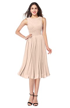ColsBM Wynter Peach Puree Traditional A-line Jewel Sleeveless Tea Length Pleated Plus Size Bridesmaid Dresses