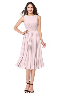 ColsBM Wynter Petal Pink Traditional A-line Jewel Sleeveless Tea Length Pleated Plus Size Bridesmaid Dresses