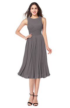 ColsBM Wynter Ridge Grey Traditional A-line Jewel Sleeveless Tea Length Pleated Plus Size Bridesmaid Dresses