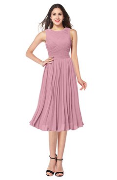 ColsBM Wynter Rosebloom Traditional A-line Jewel Sleeveless Tea Length Pleated Plus Size Bridesmaid Dresses