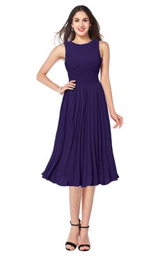 ColsBM Wynter Royal Purple Traditional A-line Jewel Sleeveless Tea Length Pleated Plus Size Bridesmaid Dresses