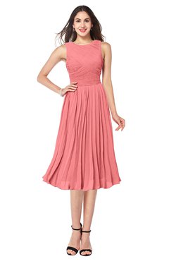 ColsBM Wynter Shell Pink Traditional A-line Jewel Sleeveless Tea Length Pleated Plus Size Bridesmaid Dresses