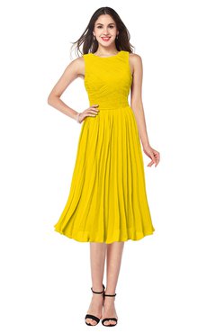 ColsBM Wynter Yellow Traditional A-line Jewel Sleeveless Tea Length Pleated Plus Size Bridesmaid Dresses