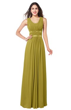 ColsBM Kelly Golden Olive Glamorous A-line Zip up Chiffon Sash Plus Size Bridesmaid Dresses