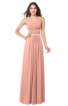 ColsBM Kelly Peach Glamorous A-line Zip up Chiffon Sash Plus Size Bridesmaid Dresses