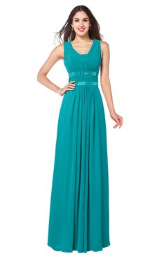 ColsBM Kelly Peacock Blue Glamorous A-line Zip up Chiffon Sash Plus Size Bridesmaid Dresses