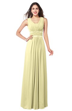 ColsBM Kelly Soft Yellow Glamorous A-line Zip up Chiffon Sash Plus Size Bridesmaid Dresses