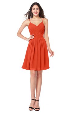 ColsBM Scarlet Tangerine Tango Simple Spaghetti Sleeveless Half Backless Ribbon Plus Size Bridesmaid Dresses