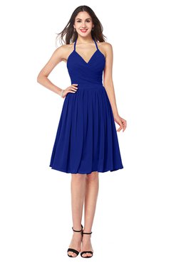 ColsBM Maleah Electric Blue Modern A-line Halter Half Backless Knee Length Ruching Plus Size Bridesmaid Dresses