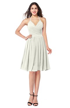 ColsBM Maleah Ivory Modern A-line Halter Half Backless Knee Length Ruching Plus Size Bridesmaid Dresses