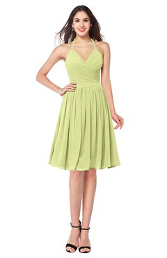 ColsBM Maleah Lime Green Modern A-line Halter Half Backless Knee Length Ruching Plus Size Bridesmaid Dresses